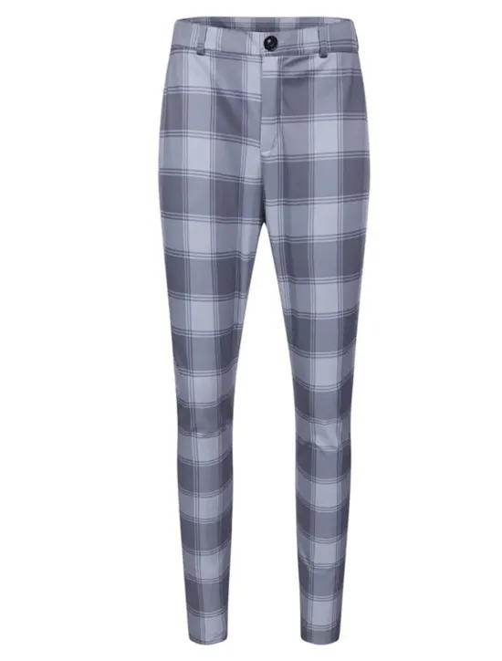 Best OUKU Plaid Business Men's 3D Print Pants Trousers Outdoor Daily Wear Streetwear Polyester Black Blue Khaki S M L Medium Waist Elasticity Pants
