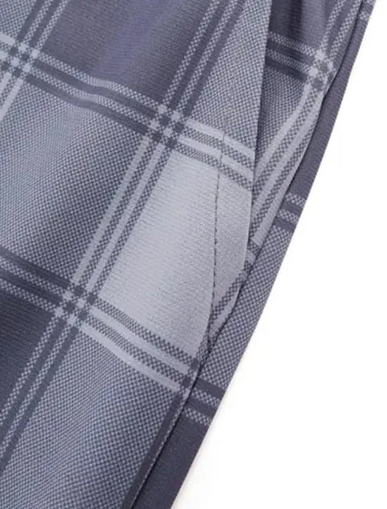 Best OUKU Plaid Business Men's 3D Print Pants Trousers Outdoor Daily Wear Streetwear Polyester Black Blue Khaki S M L Medium Waist Elasticity Pants