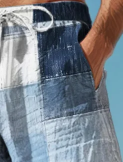 Hot OUKU Plaid Color Block Men's Resort 3D Printed Casual Pants Trousers Elastic Waist Drawstring Loose Fit Straight-Leg Summer Beach Pants S TO 3XL
