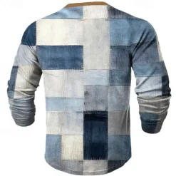 Discount OUKU Plaid Men's Fashion Casual 3D Printed Waffle Henley T Shirt Sports Outdoor Holiday Festival T shirt Blue Brown Dark Blue Long Sleeve Henley Shirt Spring & Fall Clothing