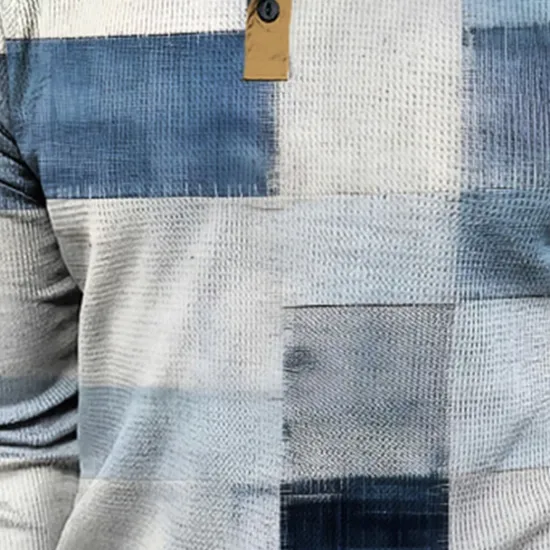 Discount OUKU Plaid Men's Fashion Casual 3D Printed Waffle Henley T Shirt Sports Outdoor Holiday Festival T shirt Blue Brown Dark Blue Long Sleeve Henley Shirt Spring & Fall Clothing