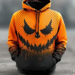 Sale OUKU Pumpkin Men's Fashion Comfort Color Sweatshirts 3D Print Hoodie Halloween Hoodies Hooded Orange