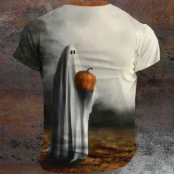 Hot OUKU Pumpkin Reaper Boo Designer Retro Vintage Men's 3D Print T shirt Tee Henley Shirt Street Casual Daily Halloween T shirt Short Sleeve Henley Shirt Summer Spring Clothing Apparel S M L XL XXL XXXL Khaki