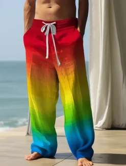 New OUKU Rainbow Gradient LGBT Casual Men's 3D Print Pants Trousers Outdoor Street Going out Polyester Red Purple Green S M L Mid Waist Elasticity Pants