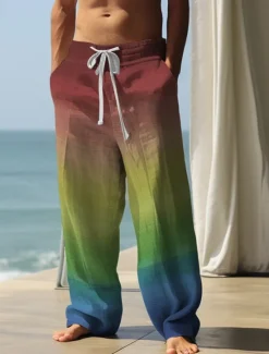 New OUKU Rainbow Gradient LGBT Casual Men's 3D Print Pants Trousers Outdoor Street Going out Polyester Red Purple Green S M L Mid Waist Elasticity Pants
