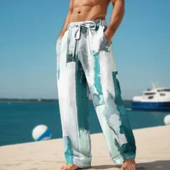 Hot OUKU Shading Men's Resort 3D Printed Casual Pants Trousers Elastic Waist Drawstring Loose Fit Straight-Leg Summer Beach Pants S TO 3XL