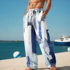 Hot OUKU Shading Men's Resort 3D Printed Casual Pants Trousers Elastic Waist Drawstring Loose Fit Straight-Leg Summer Beach Pants S TO 3XL