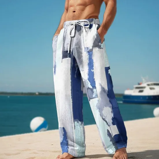 Hot OUKU Shading Men's Resort 3D Printed Casual Pants Trousers Elastic Waist Drawstring Loose Fit Straight-Leg Summer Beach Pants S TO 3XL