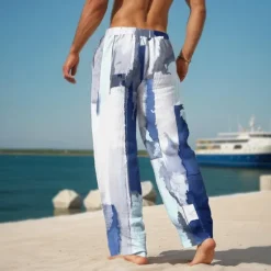 Hot OUKU Shading Men's Resort 3D Printed Casual Pants Trousers Elastic Waist Drawstring Loose Fit Straight-Leg Summer Beach Pants S TO 3XL