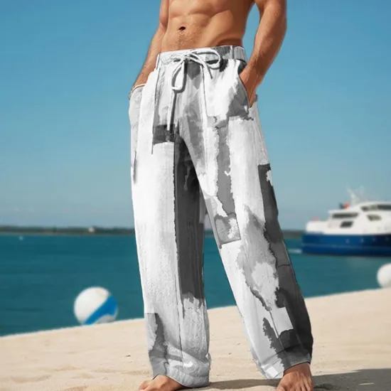 Hot OUKU Shading Men's Resort 3D Printed Casual Pants Trousers Elastic Waist Drawstring Loose Fit Straight-Leg Summer Beach Pants S TO 3XL
