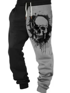 Best OUKU Skull Gothic Men's 3D Print Sweatpants Joggers Pants Trousers Halloween Street Halloween Polyester White Orange Green S M L Mid Waist Elasticity Pants