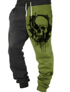 Best OUKU Skull Gothic Men's 3D Print Sweatpants Joggers Pants Trousers Halloween Street Halloween Polyester White Orange Green S M L Mid Waist Elasticity Pants