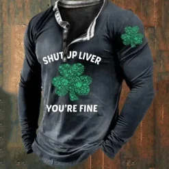 Online OUKU St.Patrick's Day Men's Henley Shirt Tee Graphic Clover Henley Clothing Apparel 3D Print Daily St.Patrick's Day Long Sleeve Button-Down Print Fashion Designer