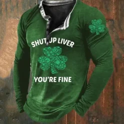Online OUKU St.Patrick's Day Men's Henley Shirt Tee Graphic Clover Henley Clothing Apparel 3D Print Daily St.Patrick's Day Long Sleeve Button-Down Print Fashion Designer