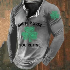 Online OUKU St.Patrick's Day Men's Henley Shirt Tee Graphic Clover Henley Clothing Apparel 3D Print Daily St.Patrick's Day Long Sleeve Button-Down Print Fashion Designer