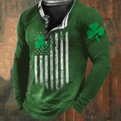 Discount OUKU St.Patrick's Day Men's Henley Shirt Tee Graphic Clover National Flag Henley Clothing Apparel 3D Print Daily St.Patrick's Day Long Sleeve Button-Down Print Fashion Designer