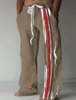 Hot OUKU Stripe Casual Men's 3D Print Pants Trousers Outdoor Street Going out Polyester White Blue Khaki S M L Mid Waist Elasticity Pants