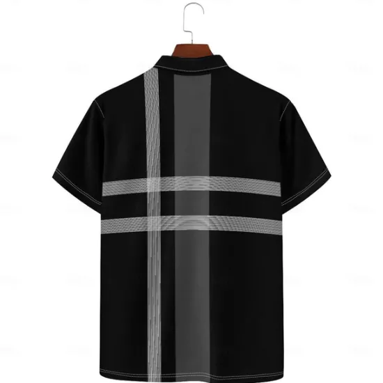 Clearance OUKU Stripes and Plaid Men's Casual Print Polo Set Casual Daily Wear 95% Polyester 5% Spandex Short Sleeve Turndown Polo Shirts Spring & Summer S M L Micro-elastic Lapel Polo Black