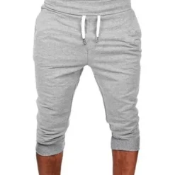 Discount OUKU summer men gym workout shorts drawstring elastic bottom pants casual sweatpants capri joggers loose fit (gray, xxxl)