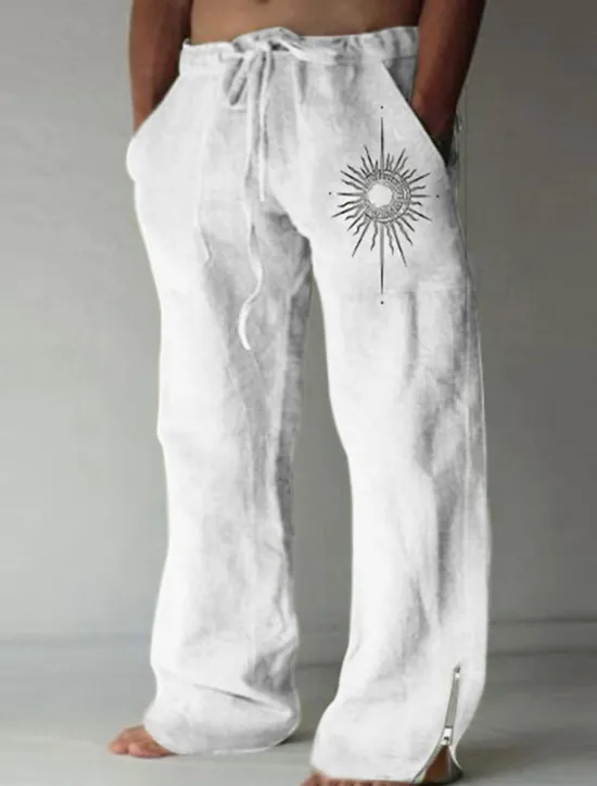 Online OUKU Sun Vintage Men's 3D Print Pants Trousers Outdoor Street Going out Polyester White Blue Green S M L Mid Waist Elasticity Pants