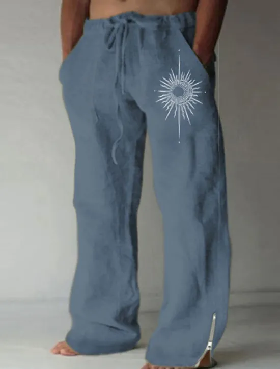 Online OUKU Sun Vintage Men's 3D Print Pants Trousers Outdoor Street Going out Polyester White Blue Green S M L Mid Waist Elasticity Pants