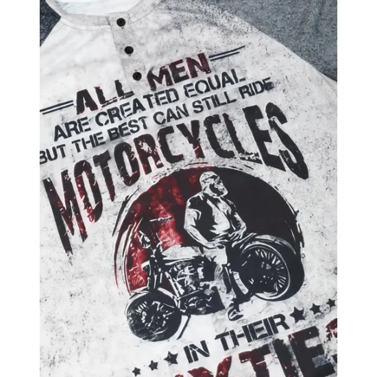 OUKU T shirt Tee Henley Shirt Graphic Prints Motorcycle Henley Clothing Apparel Outdoor Casual Long Sleeve Button-Down Print Stylish Lightweight Vintage Sixties Grey And White