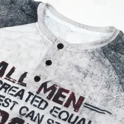 OUKU T shirt Tee Henley Shirt Graphic Prints Motorcycle Henley Clothing Apparel Outdoor Casual Long Sleeve Button-Down Print Stylish Lightweight Vintage Sixties Grey And White