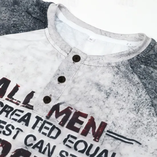 OUKU T shirt Tee Henley Shirt Graphic Prints Motorcycle Henley Clothing Apparel Outdoor Casual Long Sleeve Button-Down Print Stylish Lightweight Vintage Sixties Grey And White