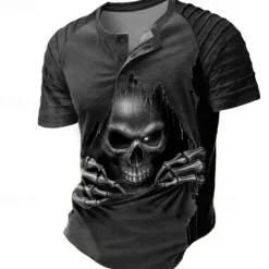 OUKU Text Reaper Designer Retro Vintage Men's 3D Print T shirt Tee Henley Shirt Street Casual Daily T shirt Black Gray Short Sleeve Henley Shirt Summer Spring Clothing Apparel S M L XL XXL 3XL