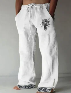 Hot OUKU Totem Casual Men's 3D Print Pants Trousers Outdoor Street Going out Polyester S M L Mid Waist Elasticity Pants White