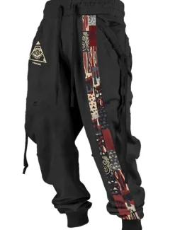 Hot OUKU Tribal Bandana Print Vintage Men's 3D Print Sweatpants Pants Trousers Outdoor Street Casual Daily Polyester Black Red Blue S M L Mid Waist Elasticity Pants
