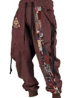 Hot OUKU Tribal Bandana Print Vintage Men's 3D Print Sweatpants Pants Trousers Outdoor Street Casual Daily Polyester Black Red Blue S M L Mid Waist Elasticity Pants