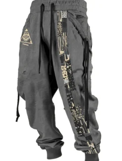 Hot OUKU Tribal Bandana Print Vintage Men's 3D Print Sweatpants Pants Trousers Outdoor Street Casual Daily Polyester Black Red Blue S M L Mid Waist Elasticity Pants