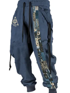 Hot OUKU Tribal Bandana Print Vintage Men's 3D Print Sweatpants Pants Trousers Outdoor Street Casual Daily Polyester Black Red Blue S M L Mid Waist Elasticity Pants