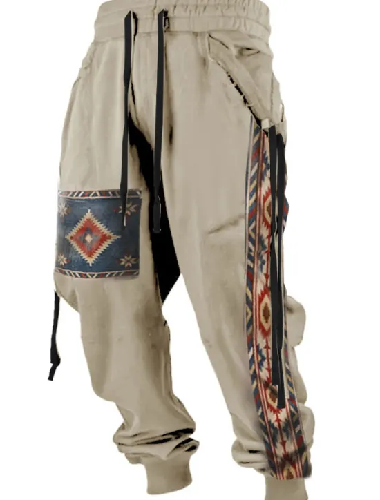 OUKU Tribal Vintage Men's 3D Print Sweatpants Pants Trousers Outdoor Street Casual Daily Polyester S M L Mid Waist Elasticity Pants khaki