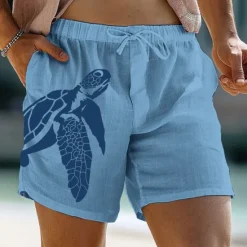 Discount OUKU Turtle Printed Men's Graphic Cotton Linen Shorts Summer Hawaiian Shorts Beach Shorts Drawstring Elastic Waist Breathable Soft Short Casual Daily Holiday Streetwear Clothing