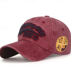 Best OUKU Unisex Baseball Cap Sun Hat Black Red Polyester Washed Casual Minimalism Outdoor Vacation Graphic Letter Adjustable Sunscreen Fashion