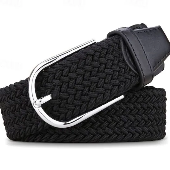 Hot OUKU Unisex Braided Belts Fashionable Simple Knit Buckle Belt Black White Canvas Alloy Plain Outdoor Sports Ideal Gift
