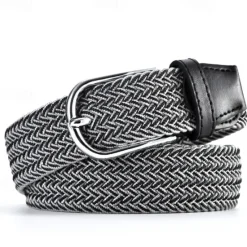 Hot OUKU Unisex Braided Belts Fashionable Simple Knit Buckle Belt Black White Canvas Alloy Plain Outdoor Sports Ideal Gift