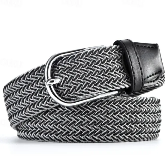 Hot OUKU Unisex Braided Belts Fashionable Simple Knit Buckle Belt Black White Canvas Alloy Plain Outdoor Sports Ideal Gift