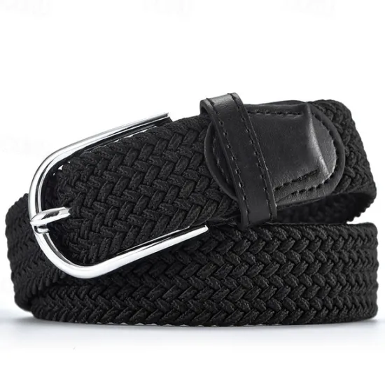 Hot OUKU Unisex Braided Belts Fashionable Simple Knit Buckle Belt Black White Canvas Alloy Plain Outdoor Sports Ideal Gift