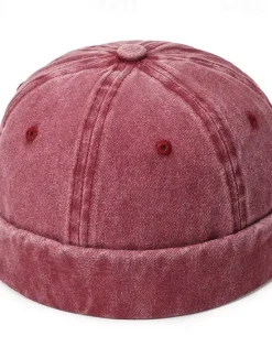 New OUKU Unisex Docker Cap Brimless Hats Black Wine Cotton Washed Travel Beach Outdoor Vacation Plain Adjustable Fashion