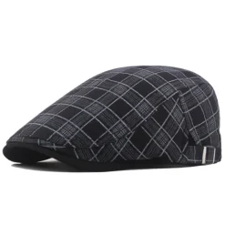 OUKU Unisex Flat Cap Newsboy Cap Black White Polyester Retro Travel Beach Outdoor Vacation Plaid Adjustable Fashion