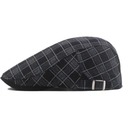OUKU Unisex Flat Cap Newsboy Cap Black White Polyester Retro Travel Beach Outdoor Vacation Plaid Adjustable Fashion