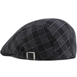 OUKU Unisex Flat Cap Newsboy Cap Black White Polyester Retro Travel Beach Outdoor Vacation Plaid Adjustable Fashion