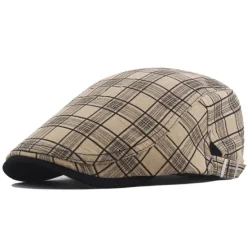 OUKU Unisex Flat Cap Newsboy Cap Black White Polyester Retro Travel Beach Outdoor Vacation Plaid Adjustable Fashion