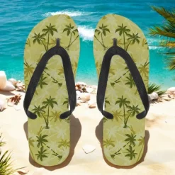 Hot OUKU Unisex Tropical Sunset Flip Flops – Vibrant Beach Sandals with Palm Tree Print for Summer, Pool and Vacation Wear