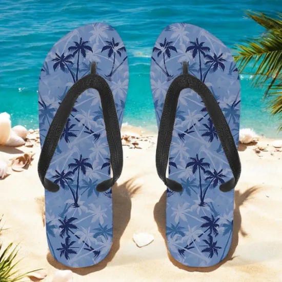 Hot OUKU Unisex Tropical Sunset Flip Flops – Vibrant Beach Sandals with Palm Tree Print for Summer, Pool and Vacation Wear