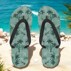 Hot OUKU Unisex Tropical Sunset Flip Flops – Vibrant Beach Sandals with Palm Tree Print for Summer, Pool and Vacation Wear