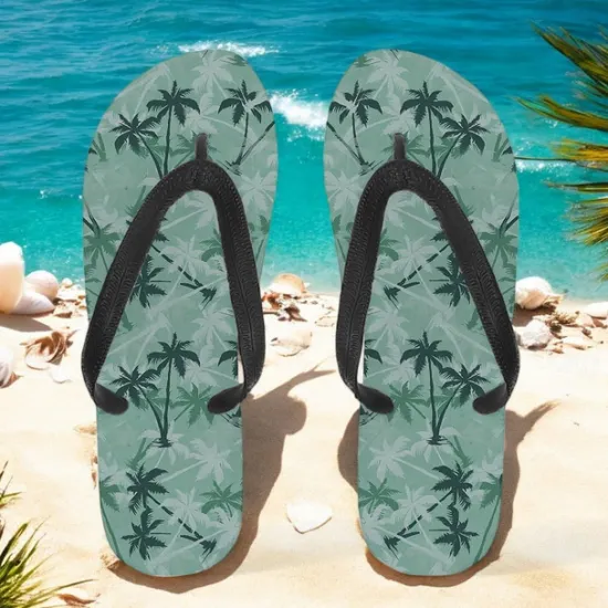 Hot OUKU Unisex Tropical Sunset Flip Flops – Vibrant Beach Sandals with Palm Tree Print for Summer, Pool and Vacation Wear